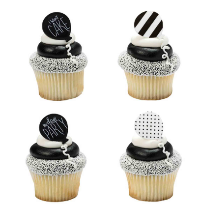 Black & White Birthday Balloon Cupcake Rings