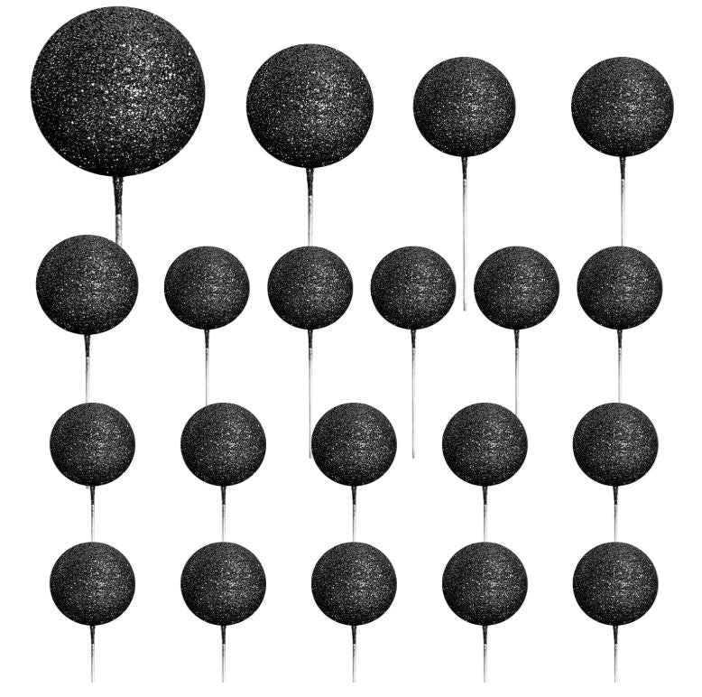 20 PCS Ball Cake Topper Glitter Black Balls