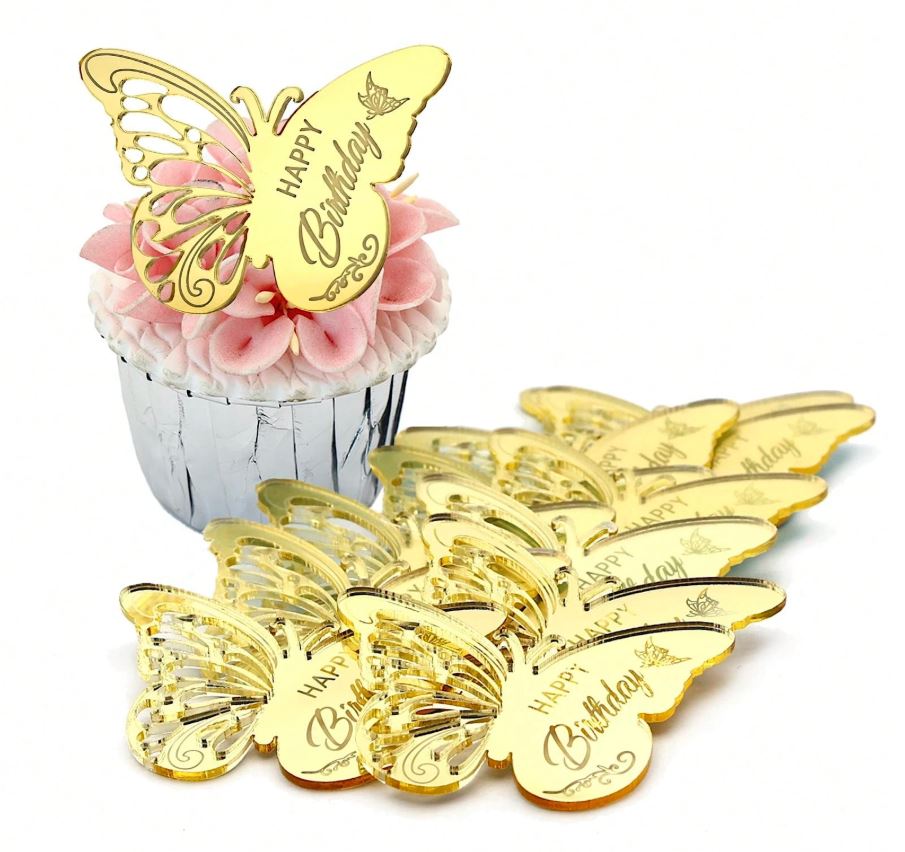 12 Pieces Happy Birthday Cupcake Topper Butterfly