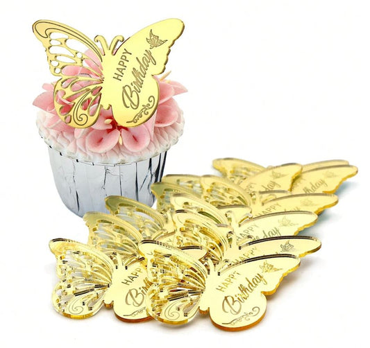 12 Pieces Happy Birthday Cupcake Topper Butterfly