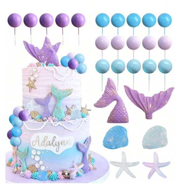 26 Pieces Purple Mermaid Cake Topper