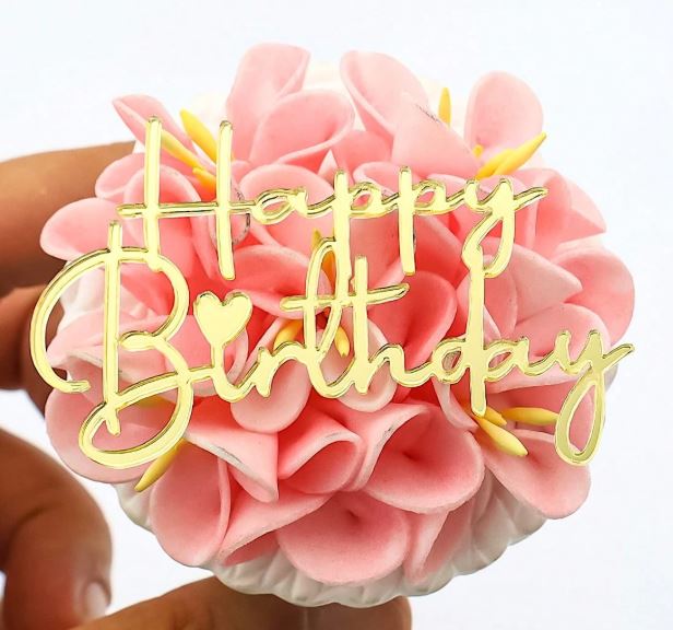 6 Pieces Happy Birthday Golden Mirror Acrylic Cupcake Topper