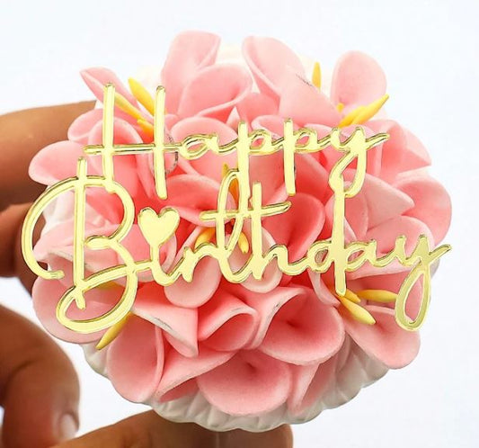 6 Pieces Happy Birthday Golden Mirror Acrylic Cupcake Topper