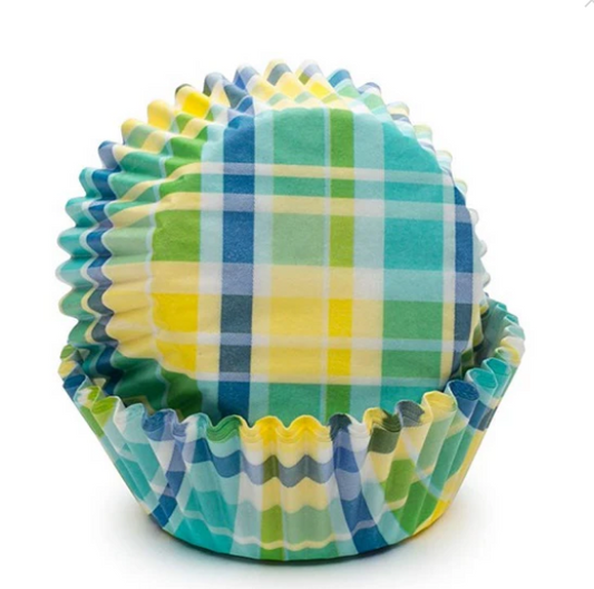 Fox Run Yellow & Aqua Madras Baking Cup Set of 50