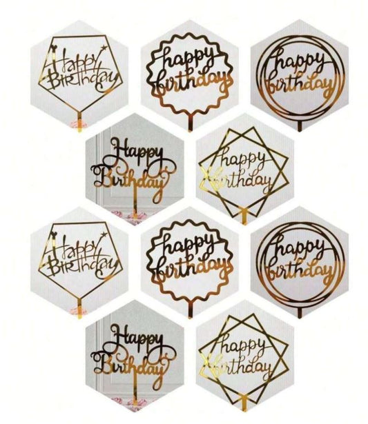Assort Gold Acrylic Happy Birthday Cake Toppers