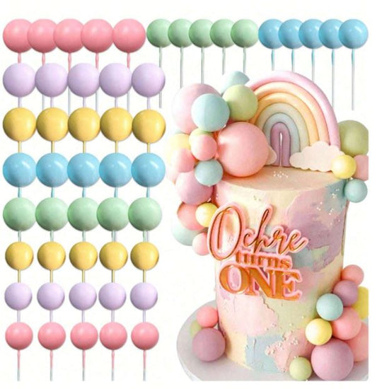 32PCS Macaron Color Ball Cake Topper