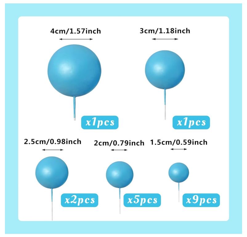 18 PCS Balls Cake Topper Dark Blue
