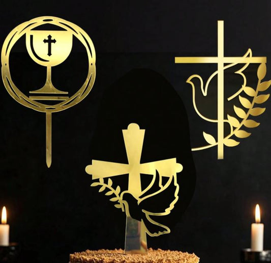 Assortment Cross Cake Topper Gold Acrylic