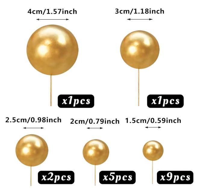 18 PCS Balls Cake Topper Gold