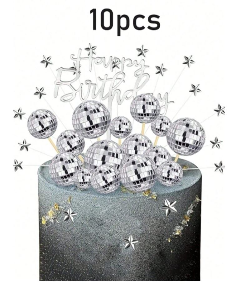 10pcs Silver Disco Ball Cake Decorations