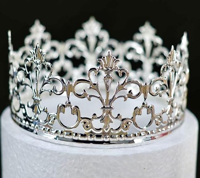 Silver Vintage Princess Crown Cake Topper
