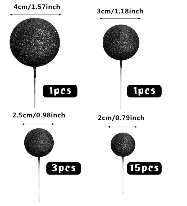 20 PCS Ball Cake Topper Glitter Black Balls