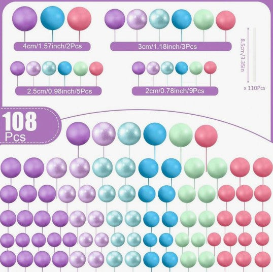 108 Pcs Balls Cake Topper
