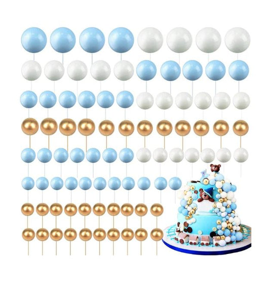 68pcs Gold, Blue and White Foam Ball Topper Set