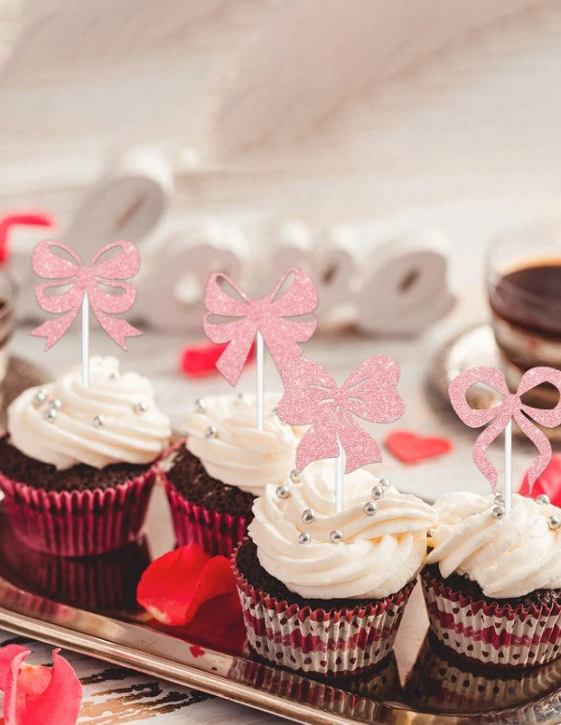 Pink Bow Cupcake Toppers