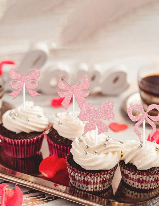 Pink Bow Cupcake Toppers