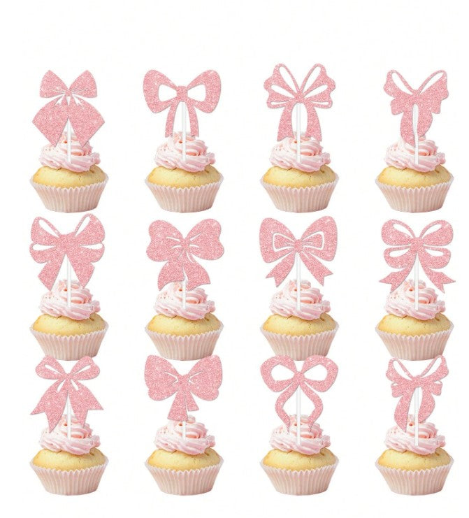 Pink Bow Cupcake Toppers