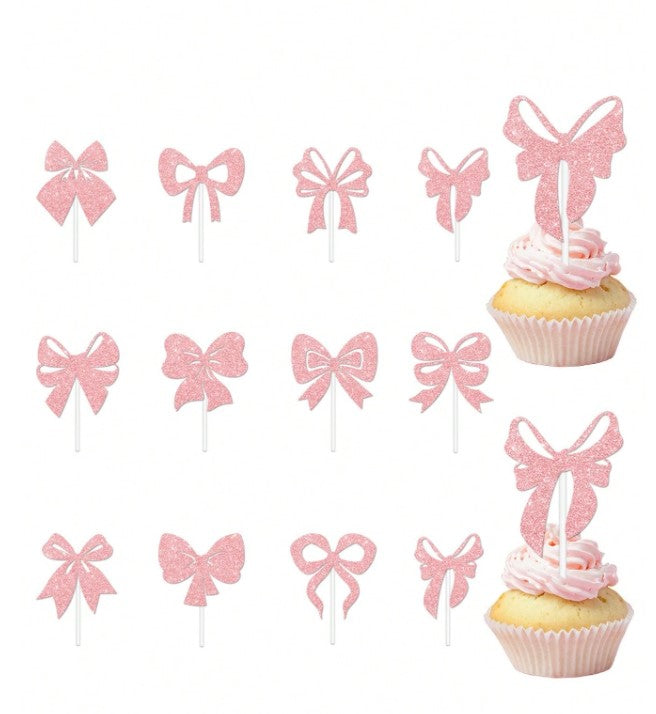 Pink Bow Cupcake Toppers