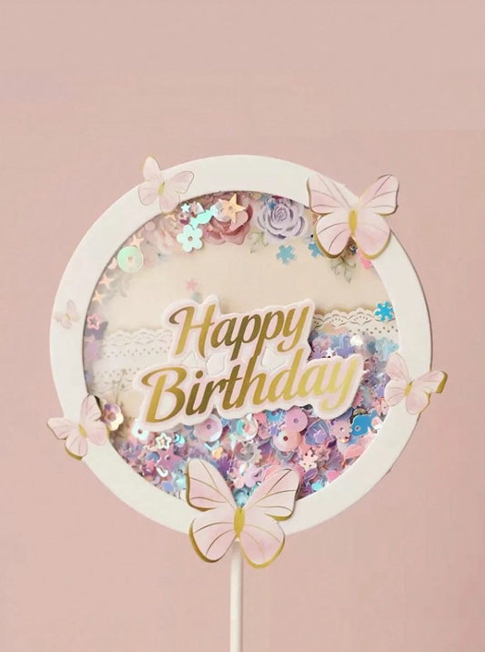 Glitter Butterfly Round Shaped Cake Topper