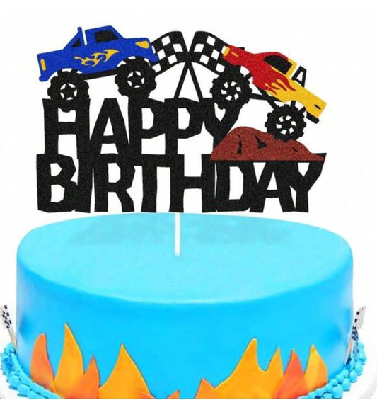 Double-side Glittering Windmill & Car Themed Cake Topper