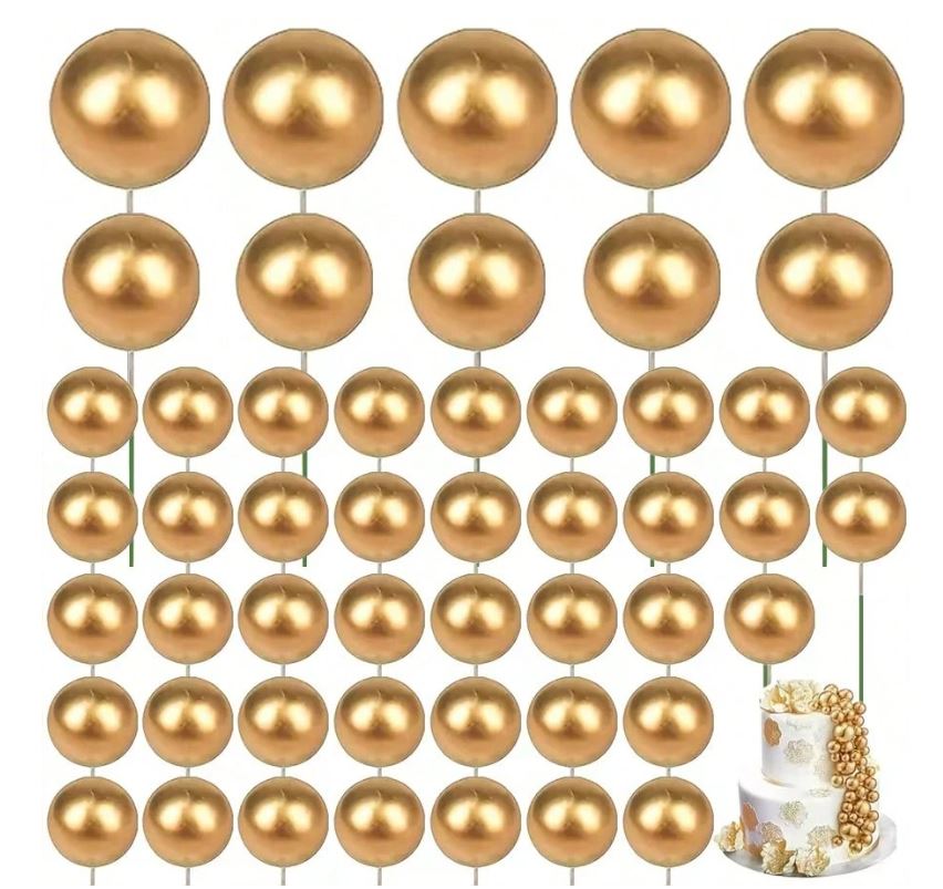 50pcs Gold Foam Balls Cake Topper