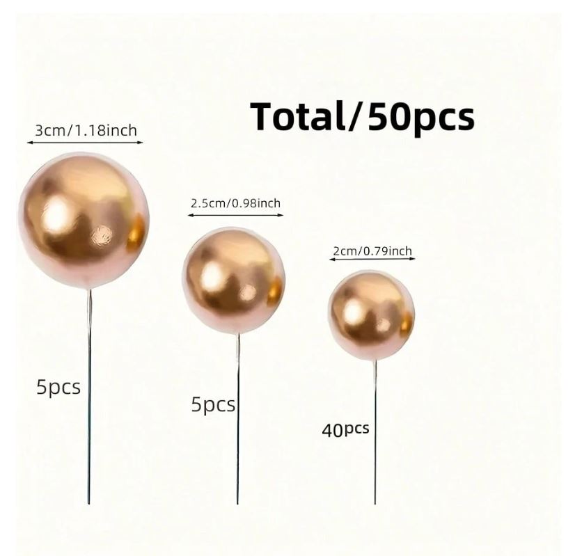 50pcs Gold Foam Balls Cake Topper