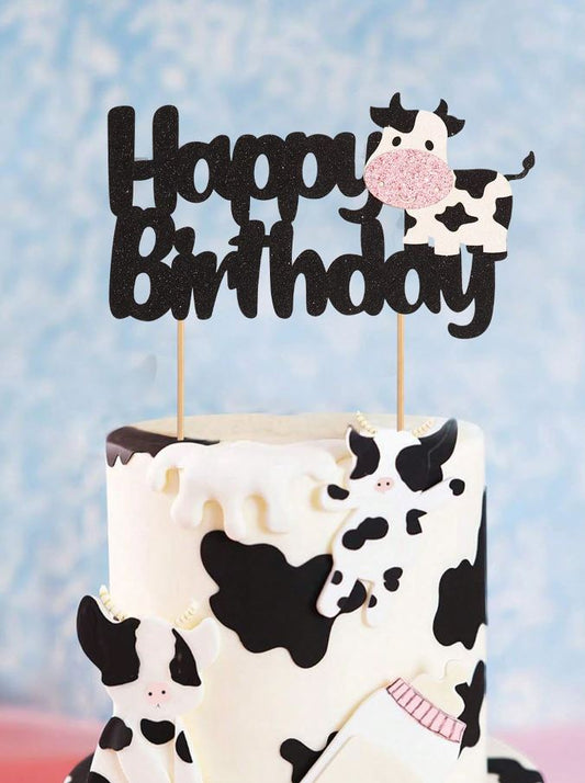 Cow Design - Happy Birthday Cake Topper