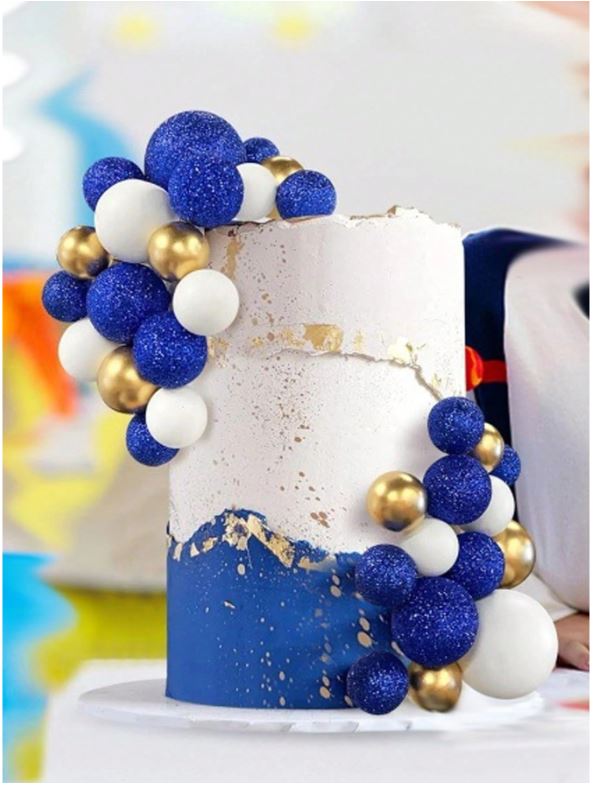 32pcs Mixed Blue, White, and Gold  Cake Ball Decorations