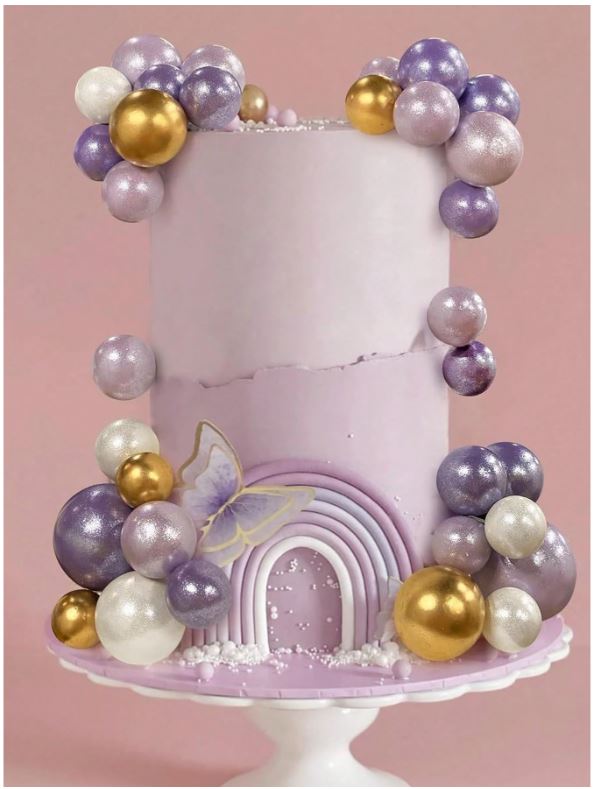 32pcs Purple, Gold and White Foam Balls Cake Topper