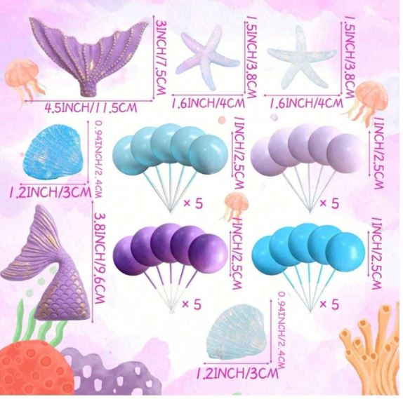26 Pieces Purple Mermaid Cake Topper