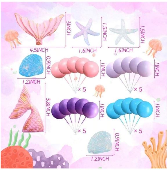 26 Pieces Pink Mermaid Cake Topper