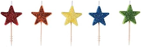 Multicolor Glitter Molded Star Icon Cake Pick Candles