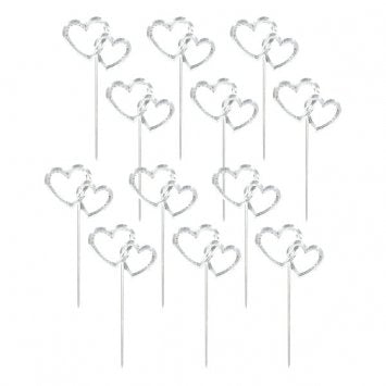 Plastic Silver Heart Shaped Cupcake Picks