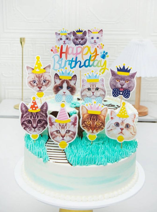 9pcs Cartoon Cat Pattern Cake Topper