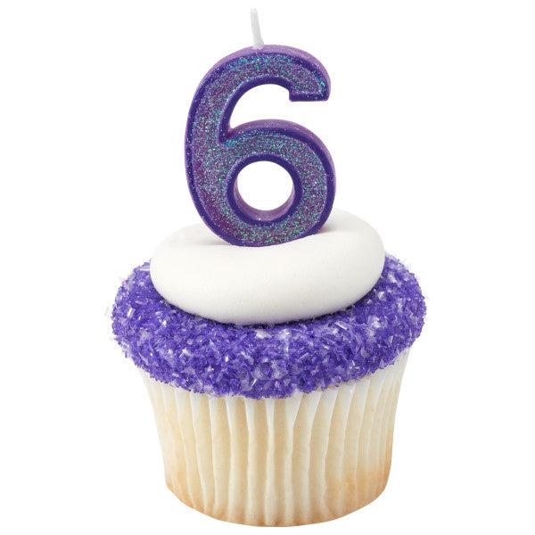 6 Mini Glitter Numeral Candles