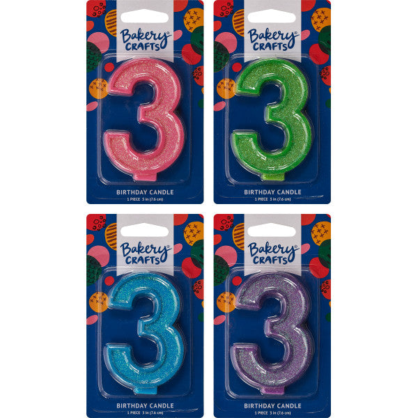 3 Glitter Numeral Candles