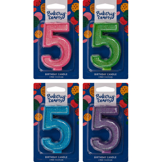 5 Glitter Numeral Candles
