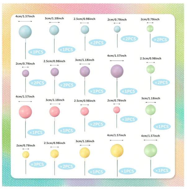 32PCS Macaron Color Ball Cake Topper