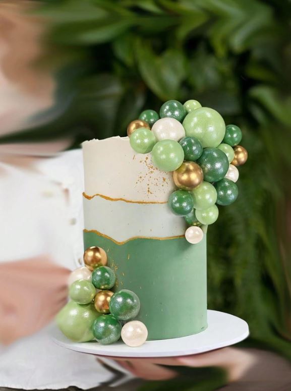 32pcs Green, Gold and White Foam Balls Cake Topper