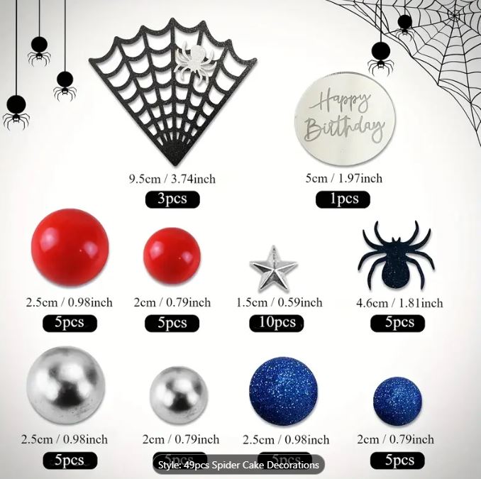 49pcs Spider Cake Topper