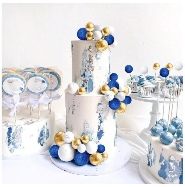 32 Pcs Glitter Blue Gold White Cake Topper