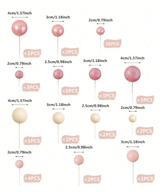 32pcs Pink Foam Ball Cake Topper