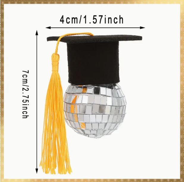 10 Pcs Disco Ball with Graduation Cap Cupcake Topper