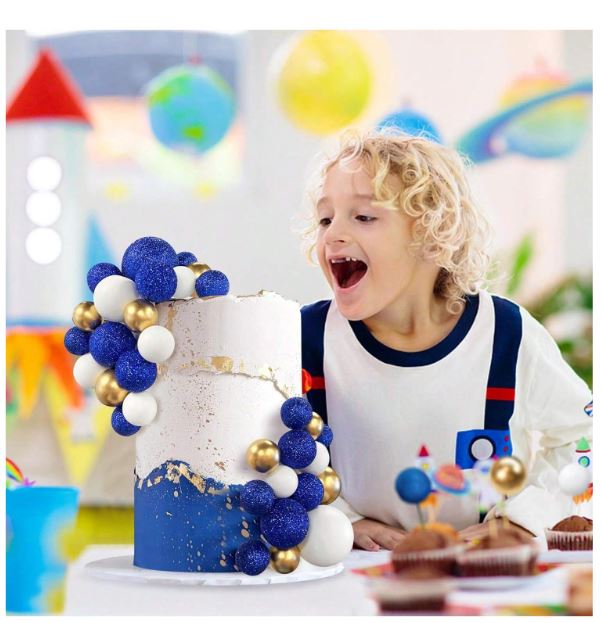 32 Pcs Glitter Blue Gold White Cake Topper