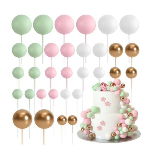32 Pcs Mix Colors- Sticks Foam Balls Cake Topper