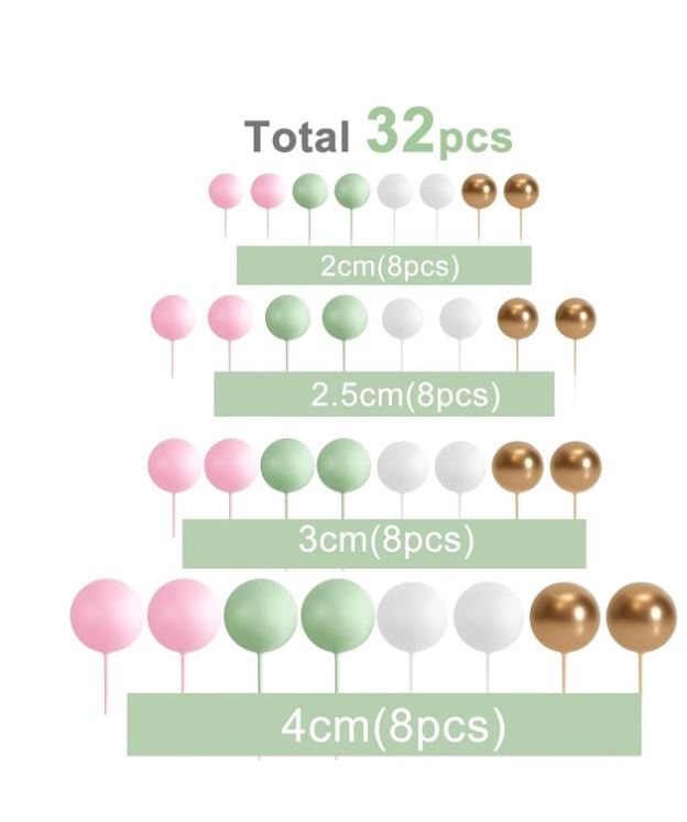 32 Pcs Mix Colors- Sticks Foam Balls Cake Topper