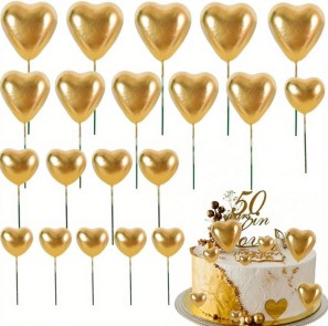 20Pcs Gold Heart Foam Cake Topper