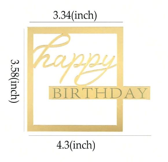 Mirror Acrylic Happy Birthday Cake Topper  - Hollow Frame Side