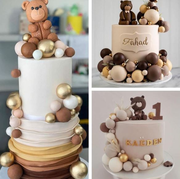 32 Pcs Shades of Brown and Gold - Sticks Foam Balls Cake Topper