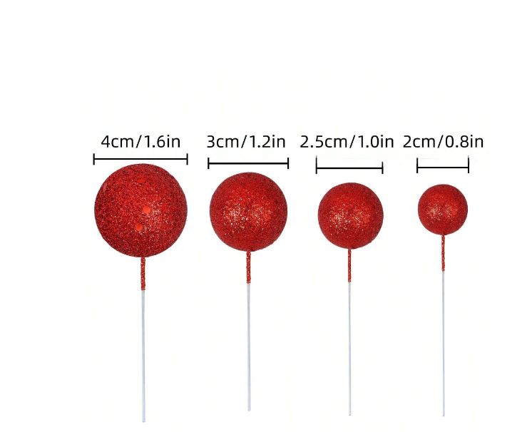 20Pcs Red Glitter Foam Balls - Cake Topper Set